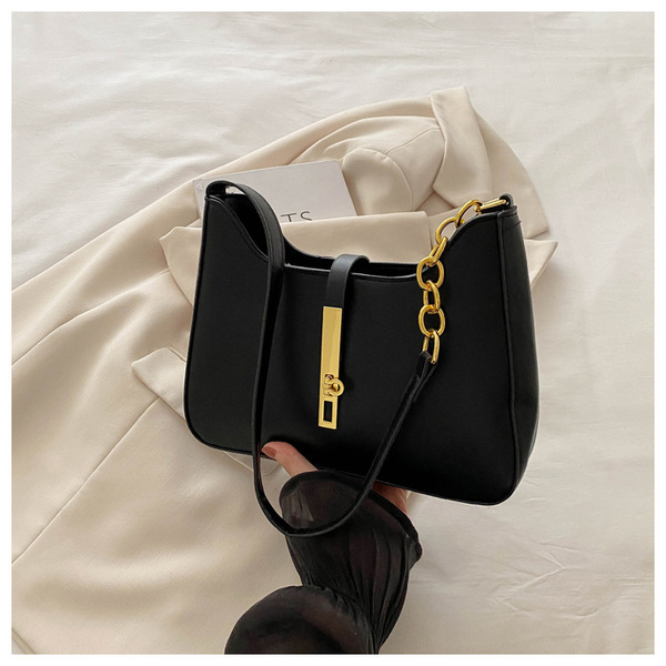 Autumn Large Capacity Lock New Korean Style Shoulder Portable Underarm Small Square Women's Black Bag