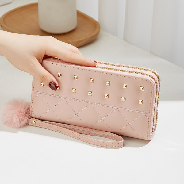 Rivet fur ball decorative diamond Plaid embroidered clutch