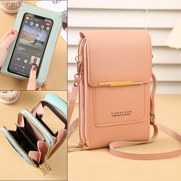 Shallow powder Korean Style Mobile Phone Bag Multi-Function Key Zipper Coin Purse Vertical Style