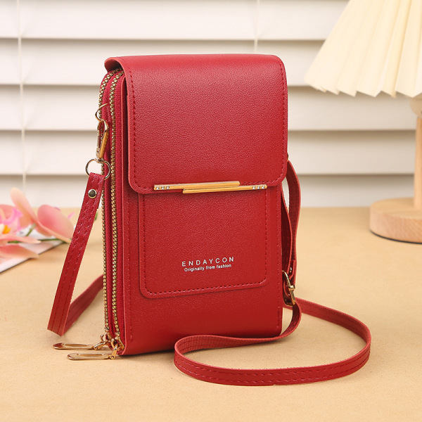 Red Korean Style Mobile Phone Bag Multi-Function Key Zipper Coin Purse Vertical Style