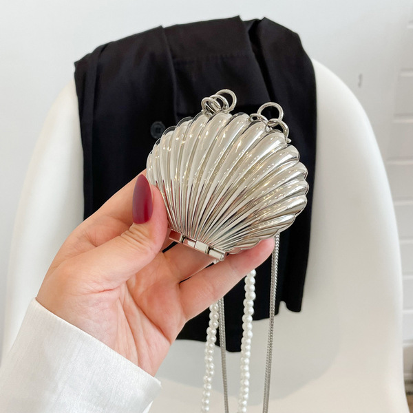 Shell-Shaped Small Evening Metal Crossbody Bag