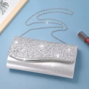 Silver glitter envelope clutch purse