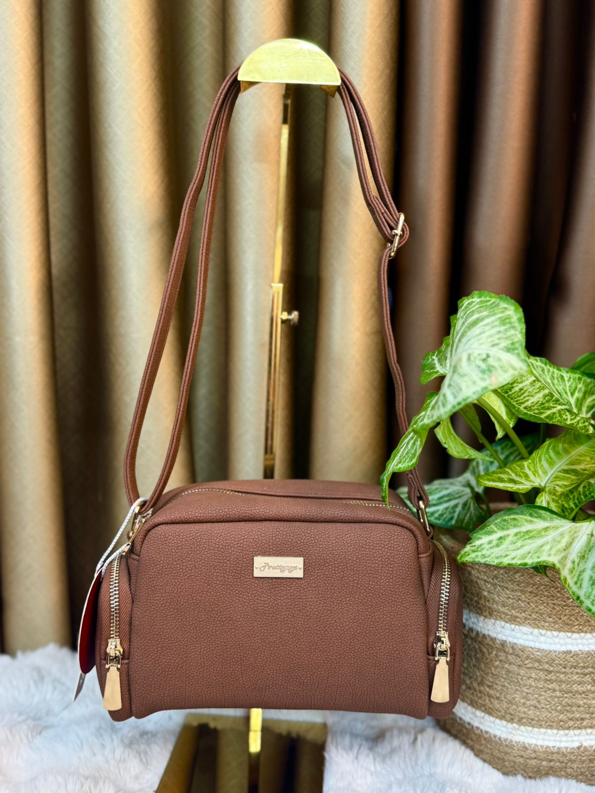 Elegant Coffee Brown Crossbody Bag