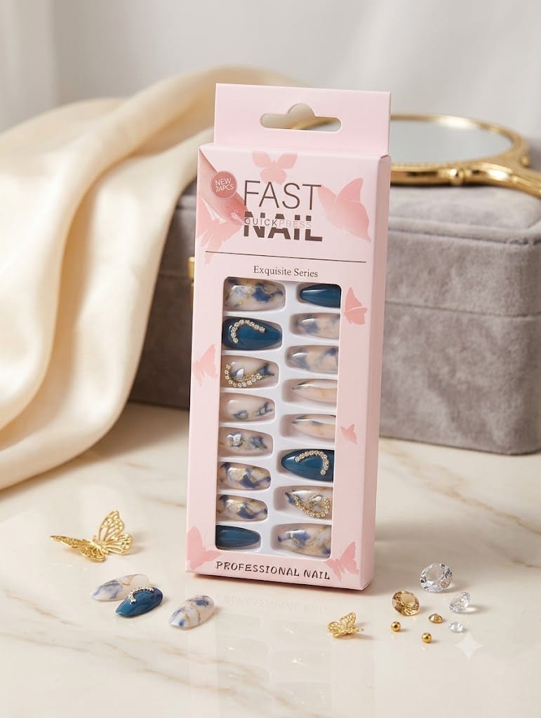 Fast Nail Exquisite Series Professional Fake Nails Set স্টাইলিশ ফেক নেল আর্ট সেট প্রাইস ইন বাংলাদেশ Spiffy BD Baby pink & Blue
