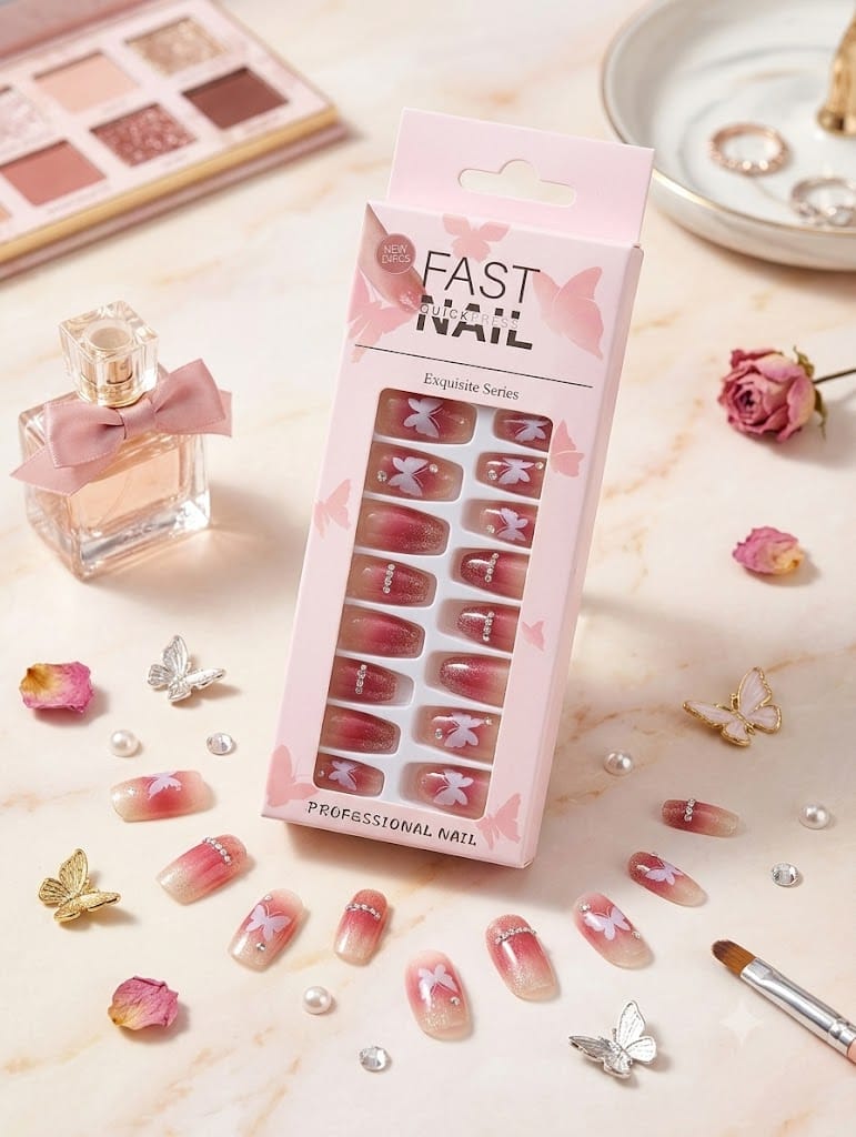 Fast Nail Exquisite Series Professional Fake Nails Set স্টাইলিশ ফেক নেল আর্ট সেট প্রাইস ইন বাংলাদেশ Spiffy BD Brick Red