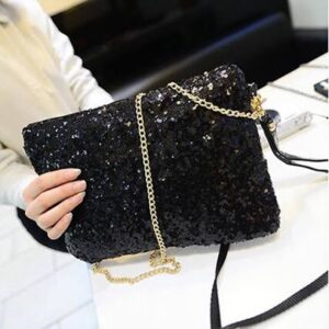 Black Sequin Crossbody Bag for Women Simple INS Solid Color Sequin Shoulder Bag Underarm Bag Phone Wallet Evening Clutch Bag Handbag (copy)