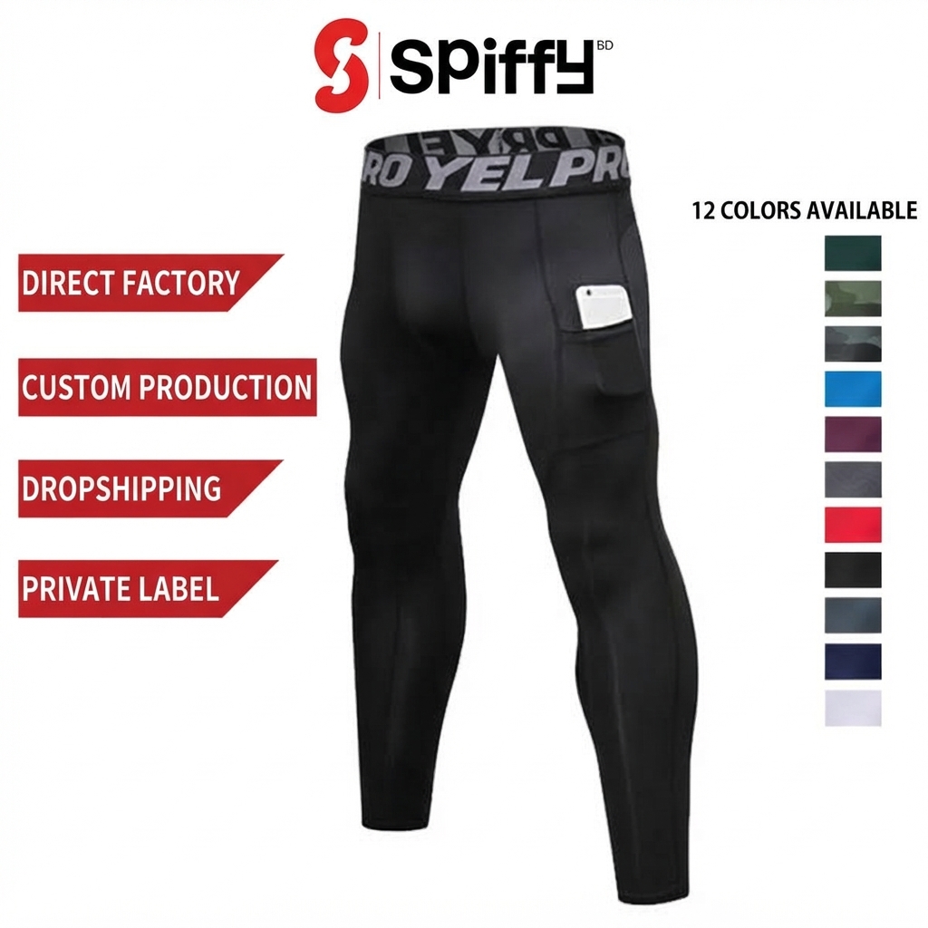 Men's Quick Dry Compression Sports Tights with Phone Pocket - Gym & Running Leggings Price in Bangladesh Spiffybd